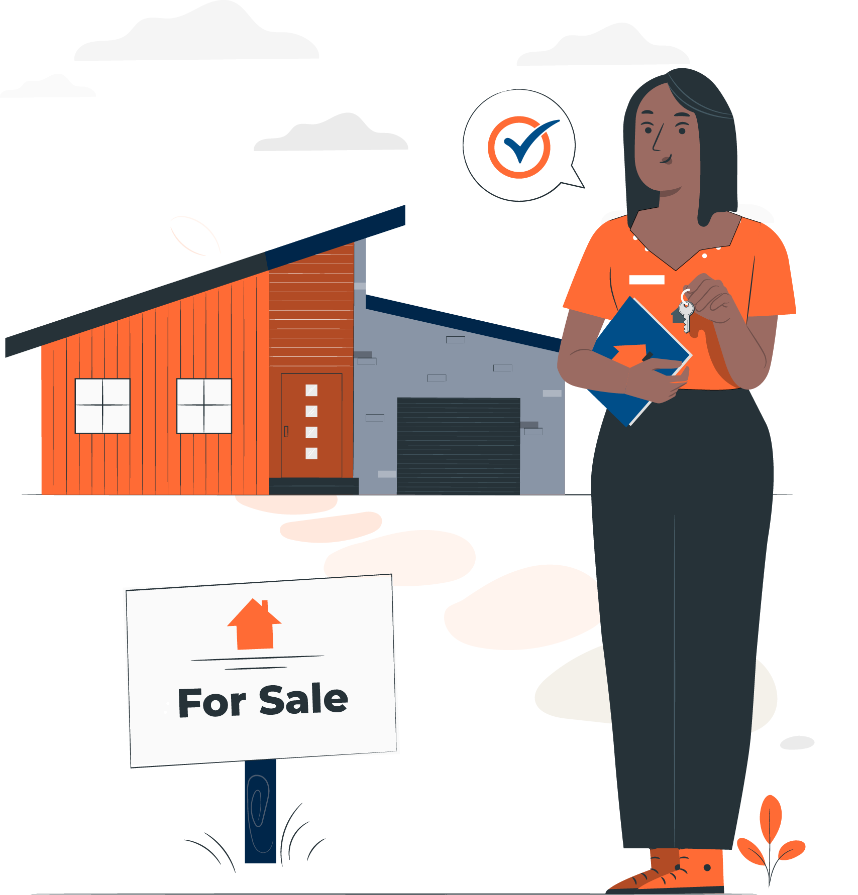 Homeowner with keys in front of a house for sale